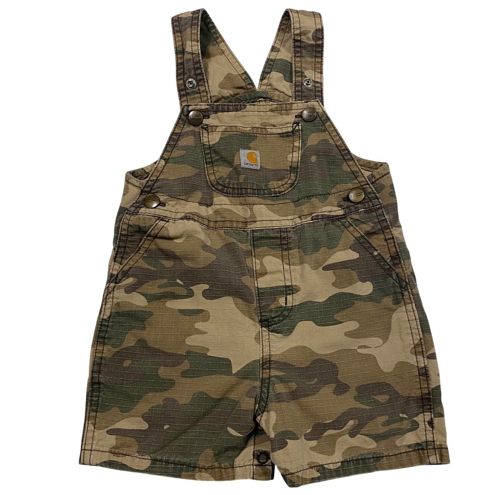CARHARTT Kids Ripstop Camo Shortalls Size 18M 100% Cotton Camouflage Overalls